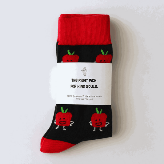 Apple- Socks with Bite. Bold, direct, no nonsense.