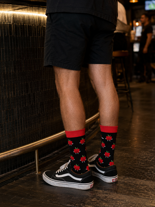 Apple- Socks with Bite. Bold, direct, no nonsense.